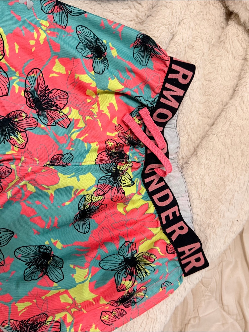 Under Armour Girls' Neon Floral Athletic Shorts - Coral, Teal, Yellow, Black